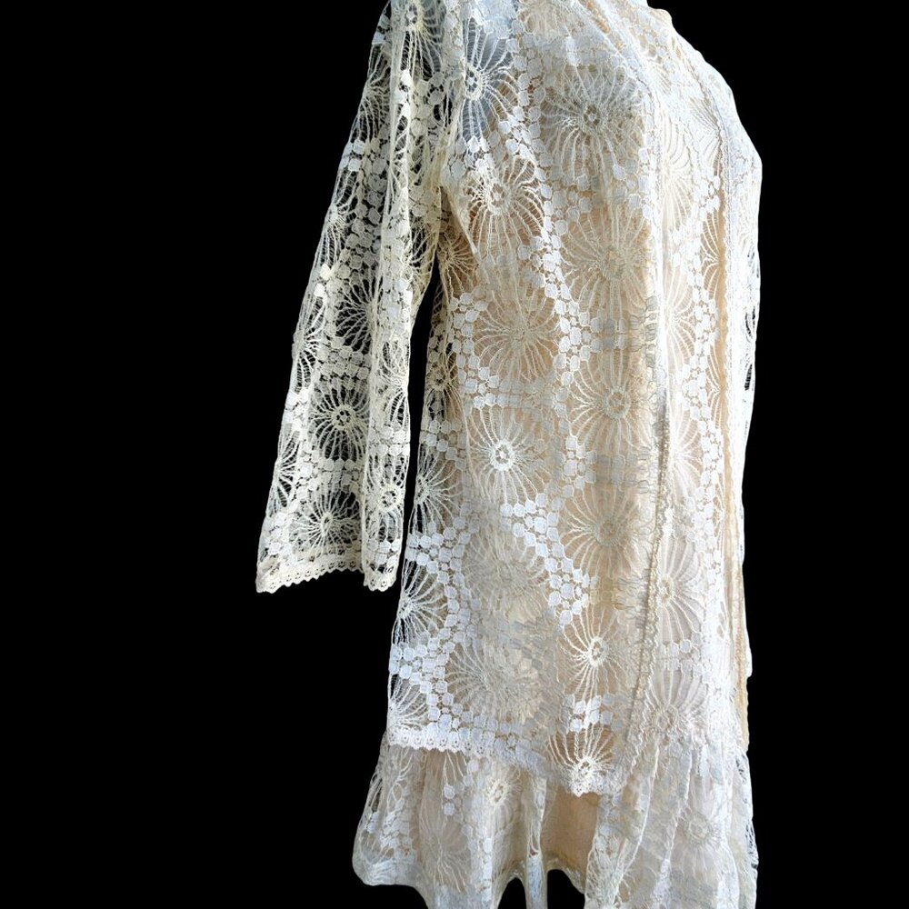 Vintage 1960s Saba California Lace Dress Set Size S Wedding Neutral A-line - Picture 16 of 16